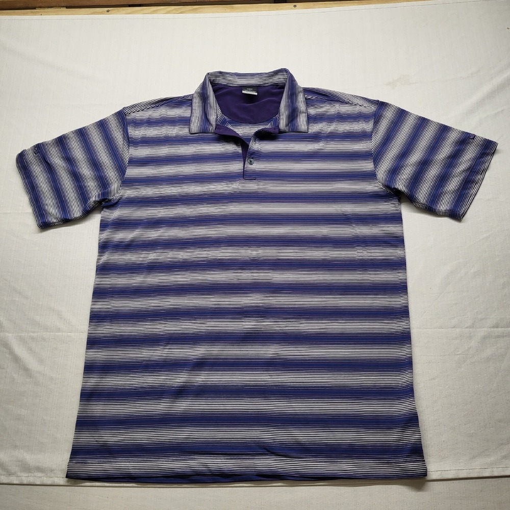 VTG Nike Golf Shirt Dri Fit UV Polo Mens XL Short Sleeve Purple Stripe Stretch